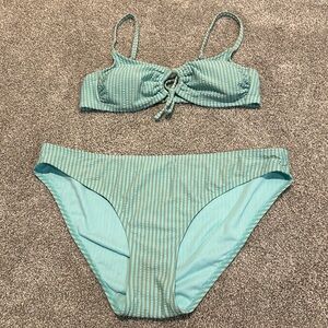 Xhilaration Juniors Textured Blue Gray Striped Hipster Bikini XL bottoms / M top